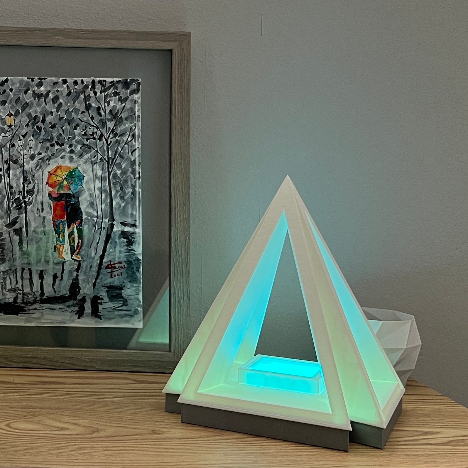 Pyramid Table Lamp with Color Changing Remoto | 3d Printed LED Lamp for Decor | Silk Silver Color