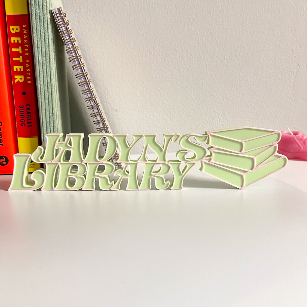 Personalized 3D Printed Library Sign | Custom Bookshelf Decor