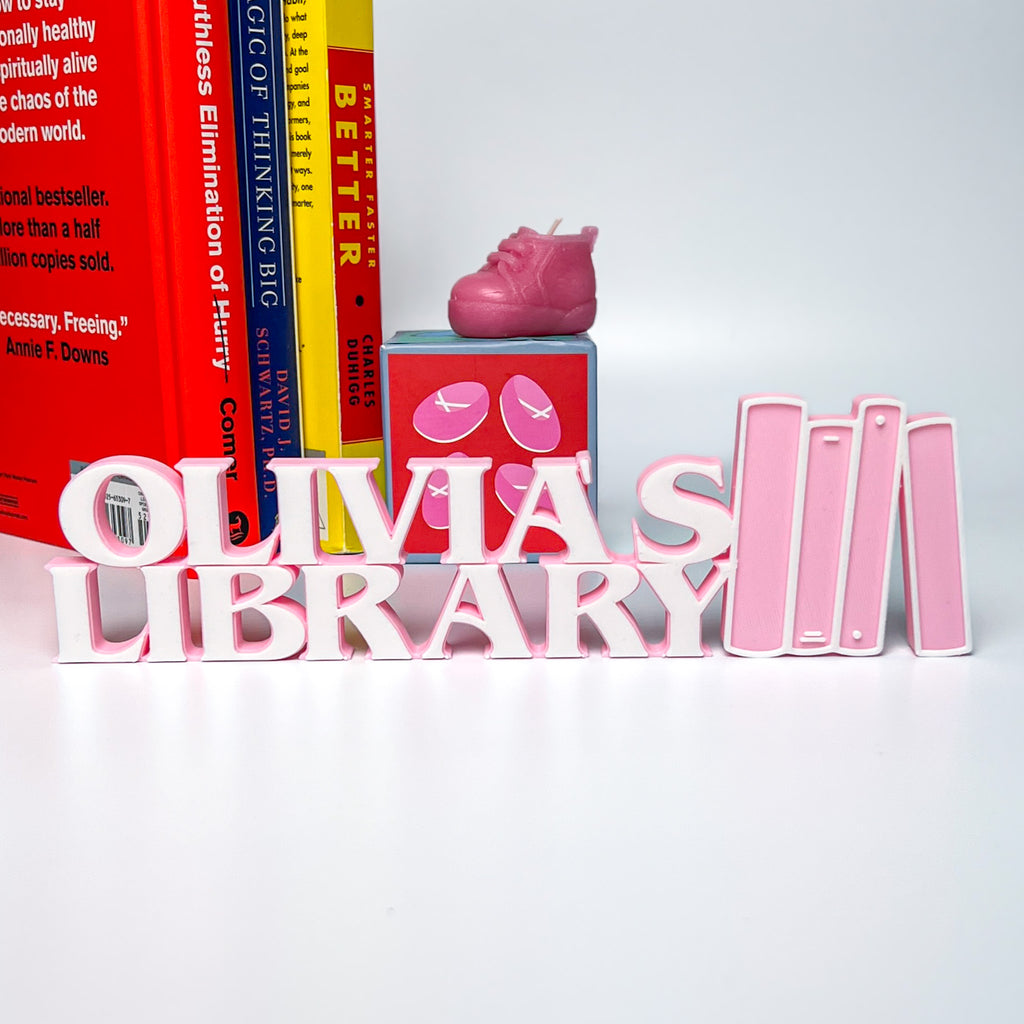 Personalized 3D Printed Library Sign | Custom Bookshelf Decor