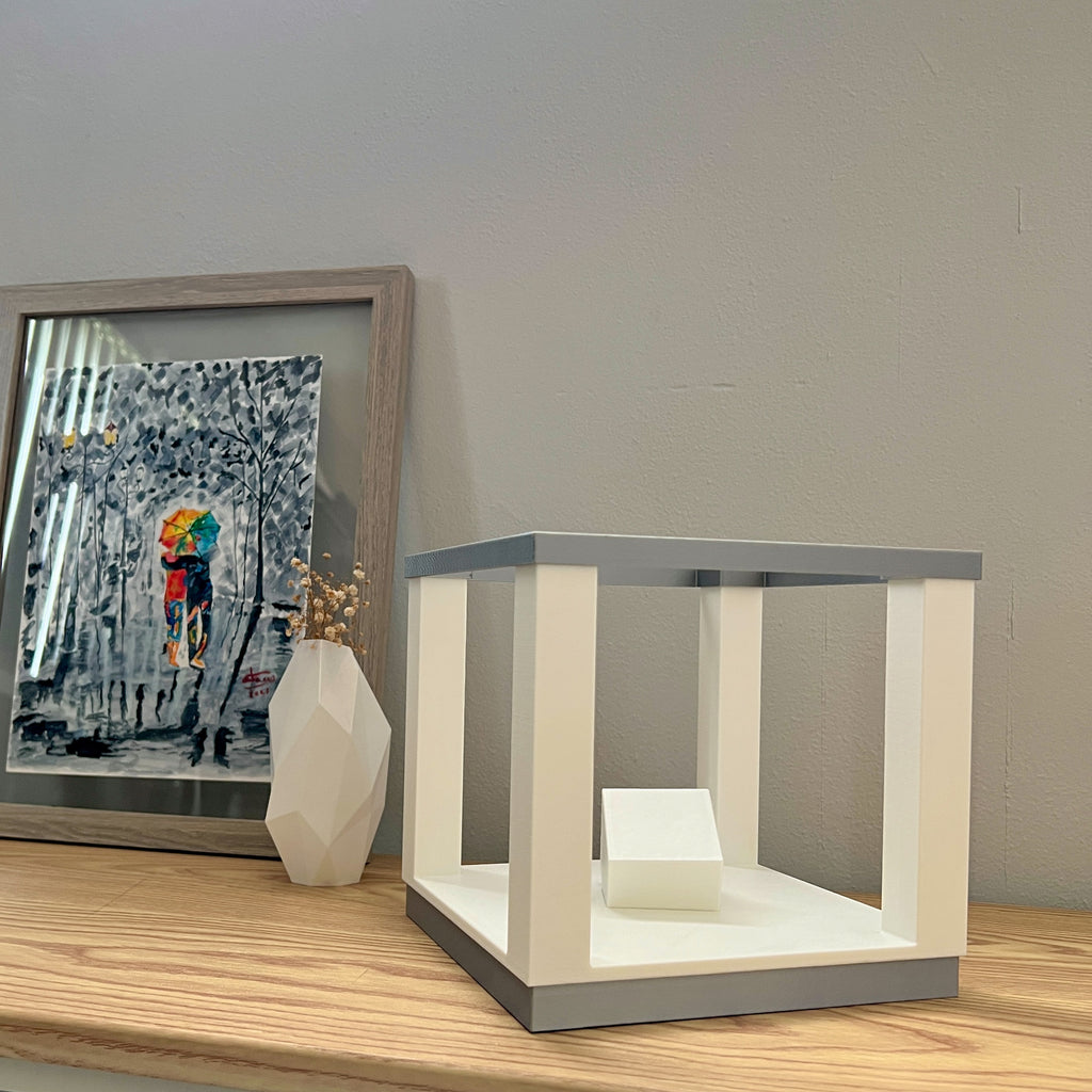 Square LED Table Lamp with Remote Control | 3d Printed Bedside Lamp | Silk Silver Color