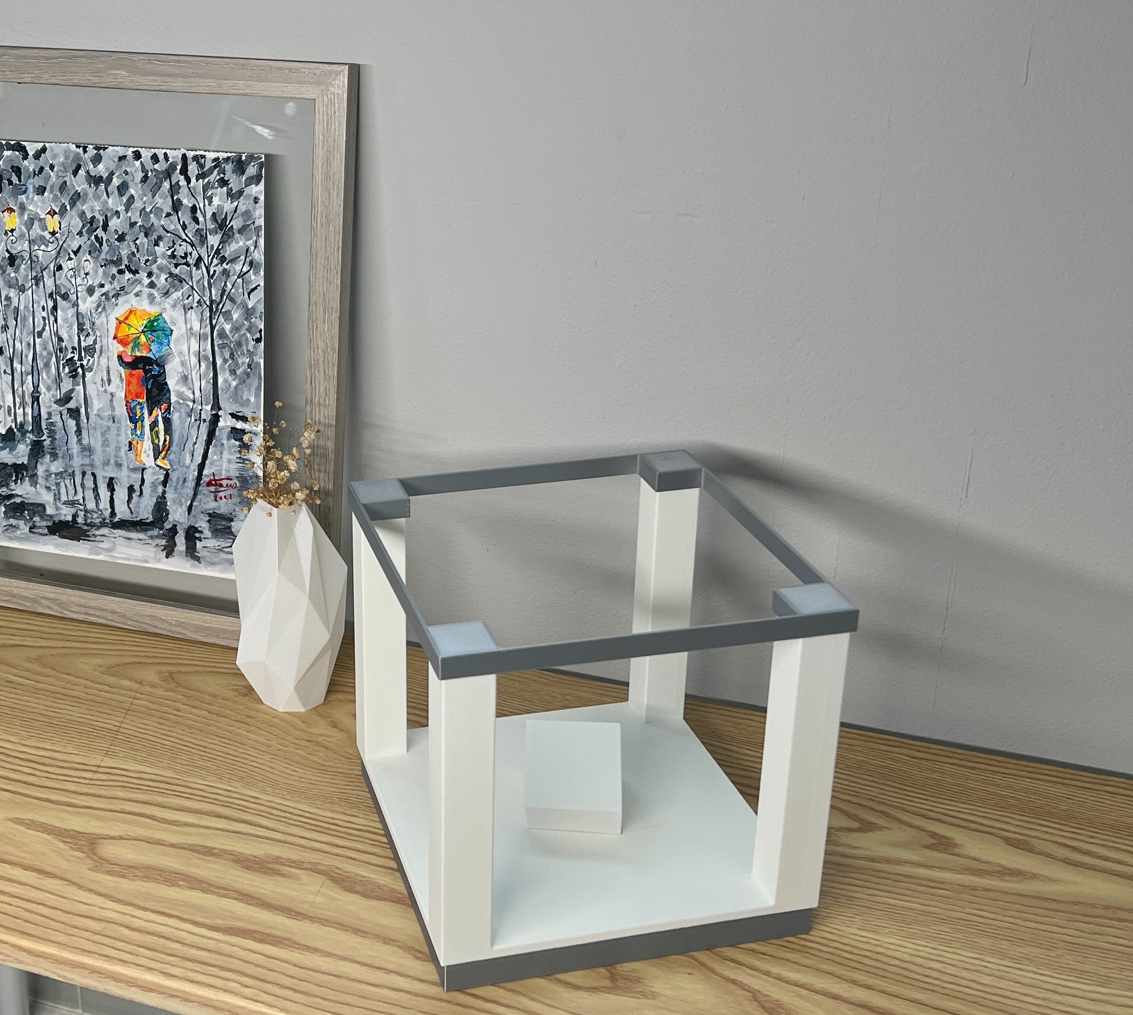 Square LED Table Lamp with Remote Control | 3d Printed Bedside Lamp | Silk Silver Color