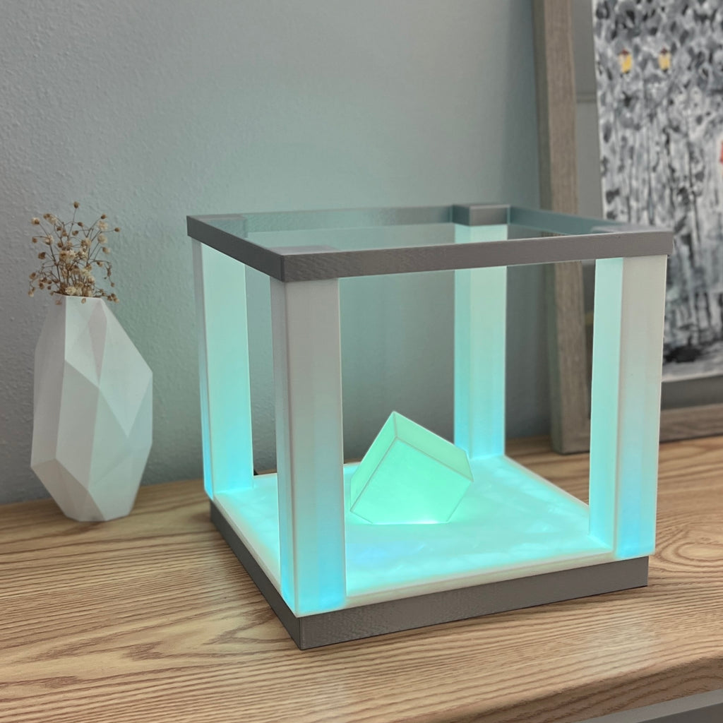 Square LED Table Lamp with Remote Control | 3d Printed Bedside Lamp | Silk Silver Color