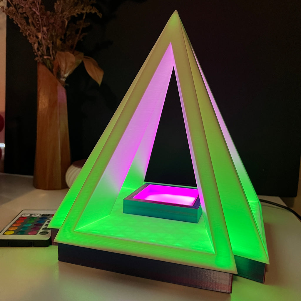 Pyramid Table Lamp with Color Changing Remoto | 3d Printed LED Lamp for Decor