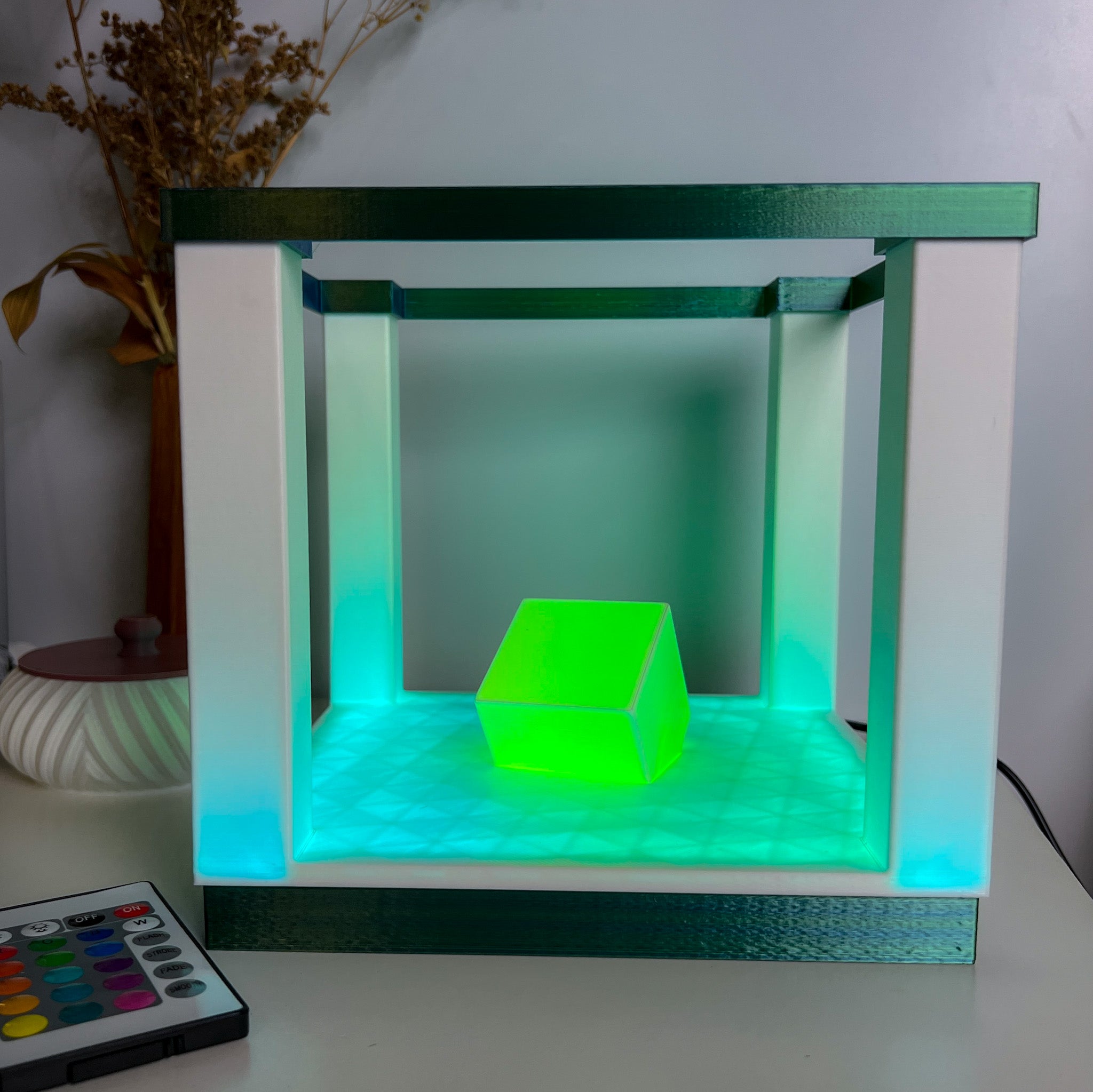 Square Table Lamp For Ambient Light | 3d Printed RGB LED Lamp for Desk Decor | Dual Color Edition