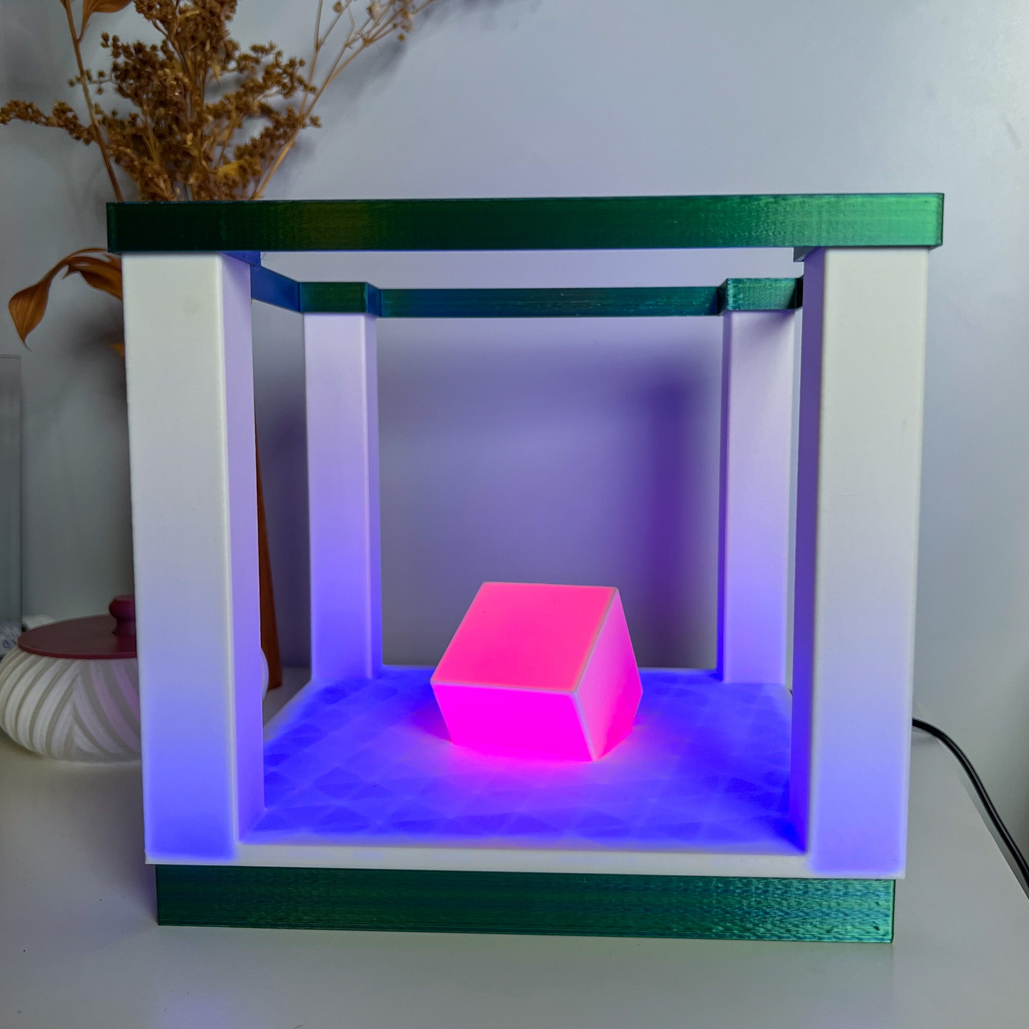 Square Table Lamp For Ambient Light | 3d Printed RGB LED Lamp for Desk Decor | Dual Color Edition