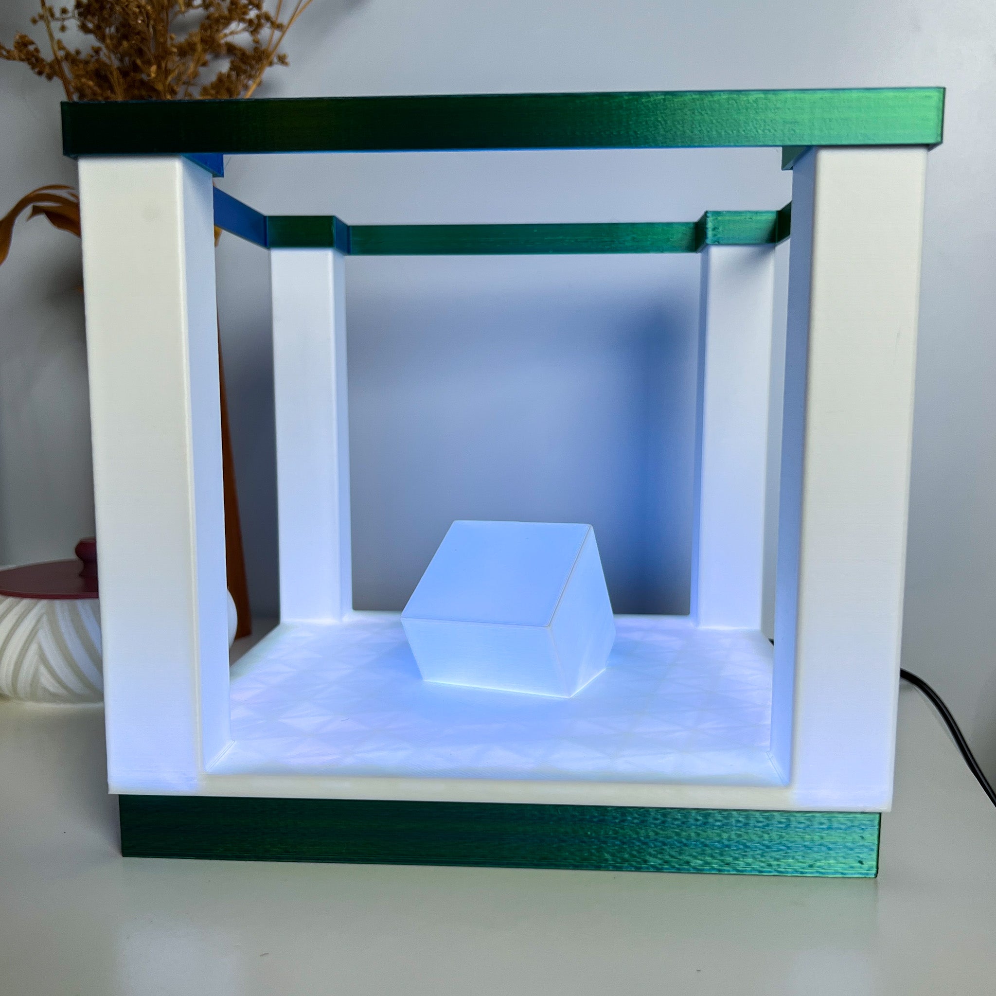 Square Table Lamp For Ambient Light | 3d Printed RGB LED Lamp for Desk Decor | Dual Color Edition