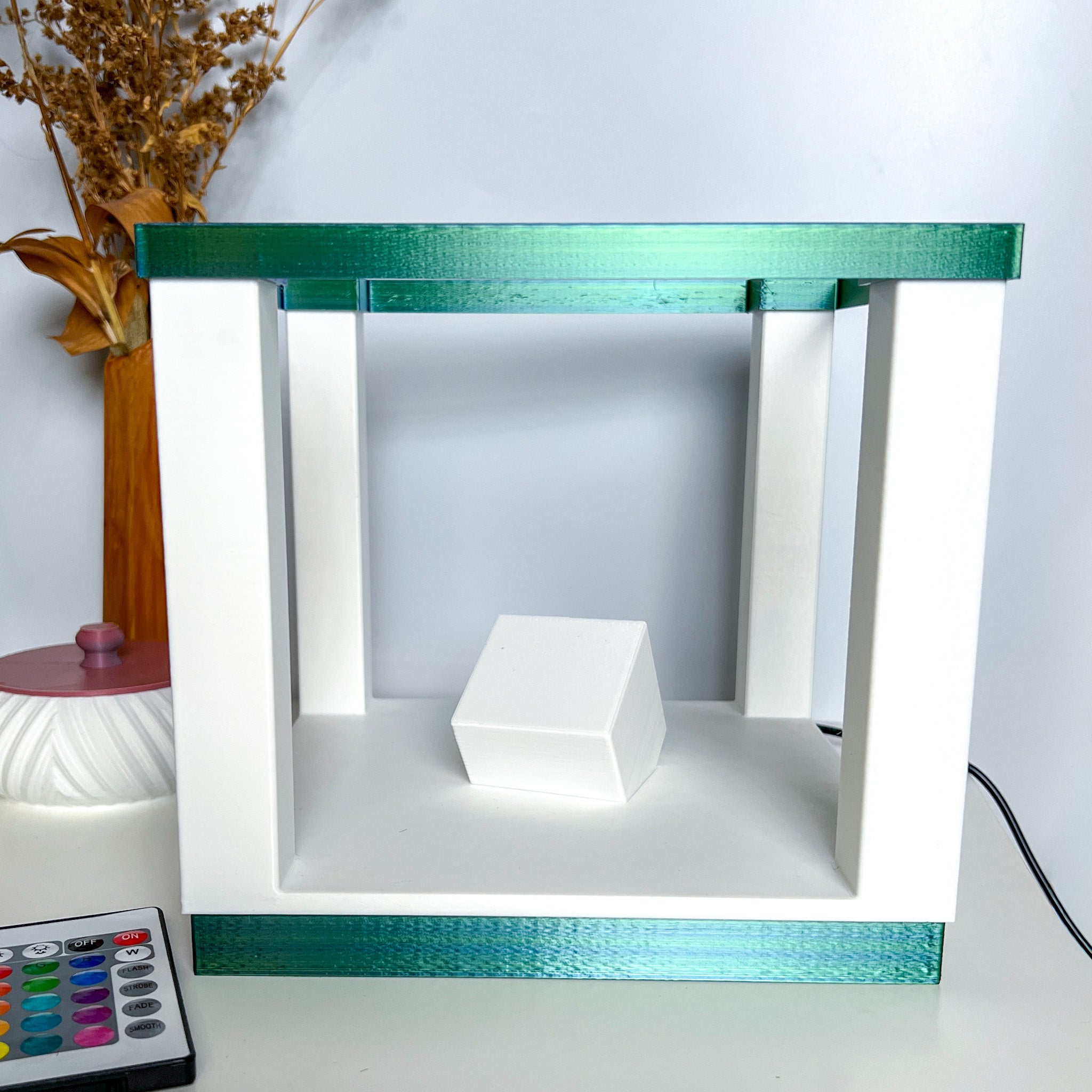 Square Table Lamp For Ambient Light | 3d Printed RGB LED Lamp for Desk Decor | Dual Color Edition