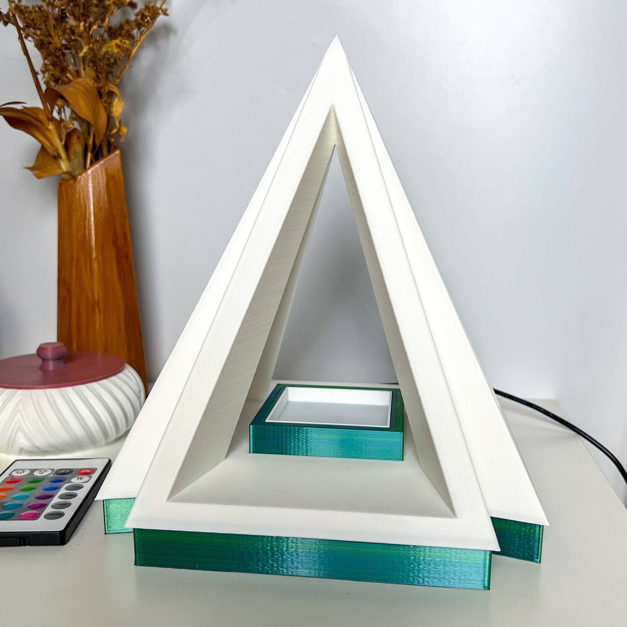 Pyramid Table Lamp with Color Changing Remoto | 3d Printed LED Lamp for Decor