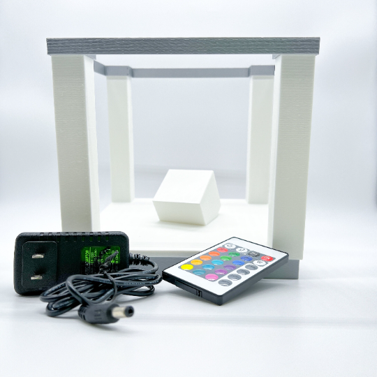 Square LED Table Lamp with Remote Control | 3d Printed Bedside Lamp | Silk Silver Color