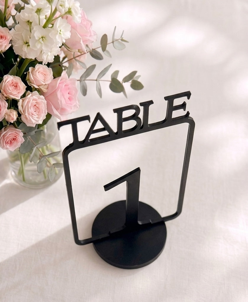 Table Numbers with Stand | Wedding Table Markers with Holder | Modern Party & Event Table Signs, Gold, Matte Black, Matte White (Copy)