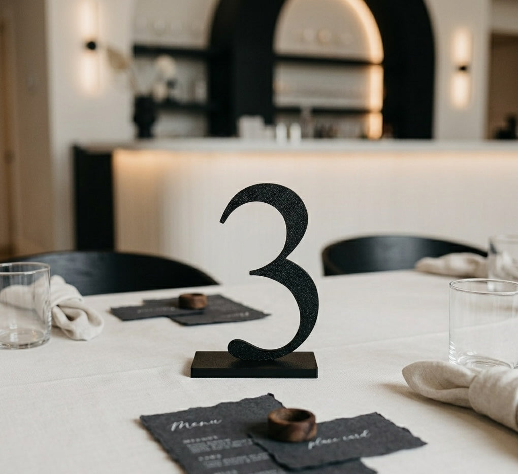 Table Numbers with Stand | Wedding Table Markers with Holder | Modern Party & Event Table Signs, Gold, Matte Black, Matte White