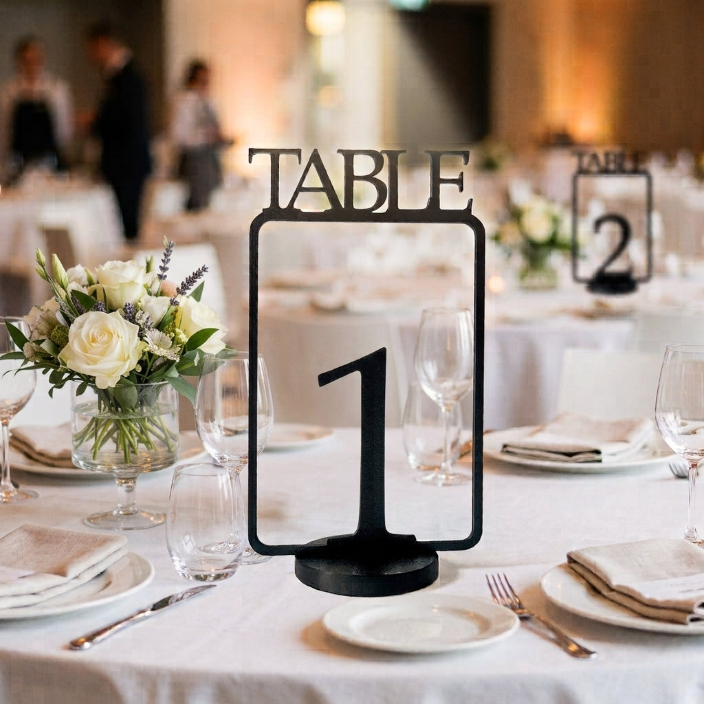 Table Numbers with Stand | Wedding Table Markers with Holder | Modern Party & Event Table Signs, Gold, Matte Black, Matte White (Copy)